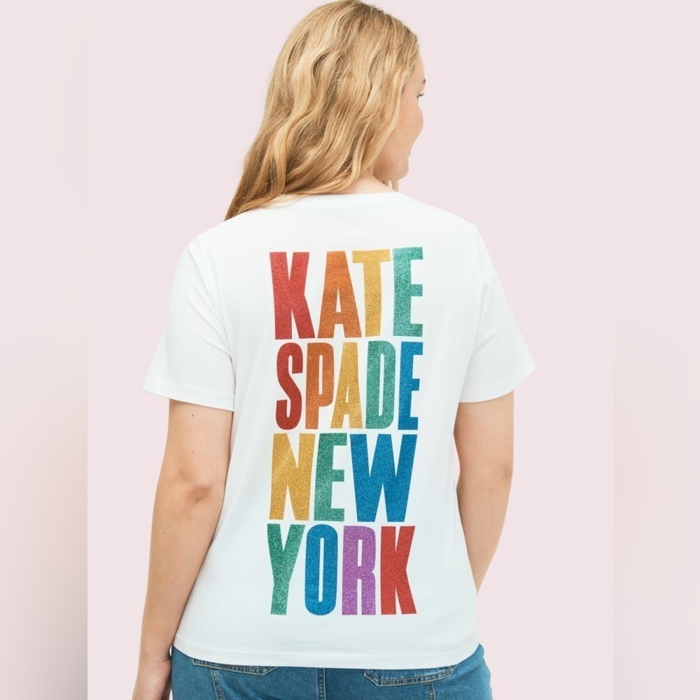Kate Spade Rainbow Glitter Logo Tee in White Size XXS New! - Picture 10 of 12